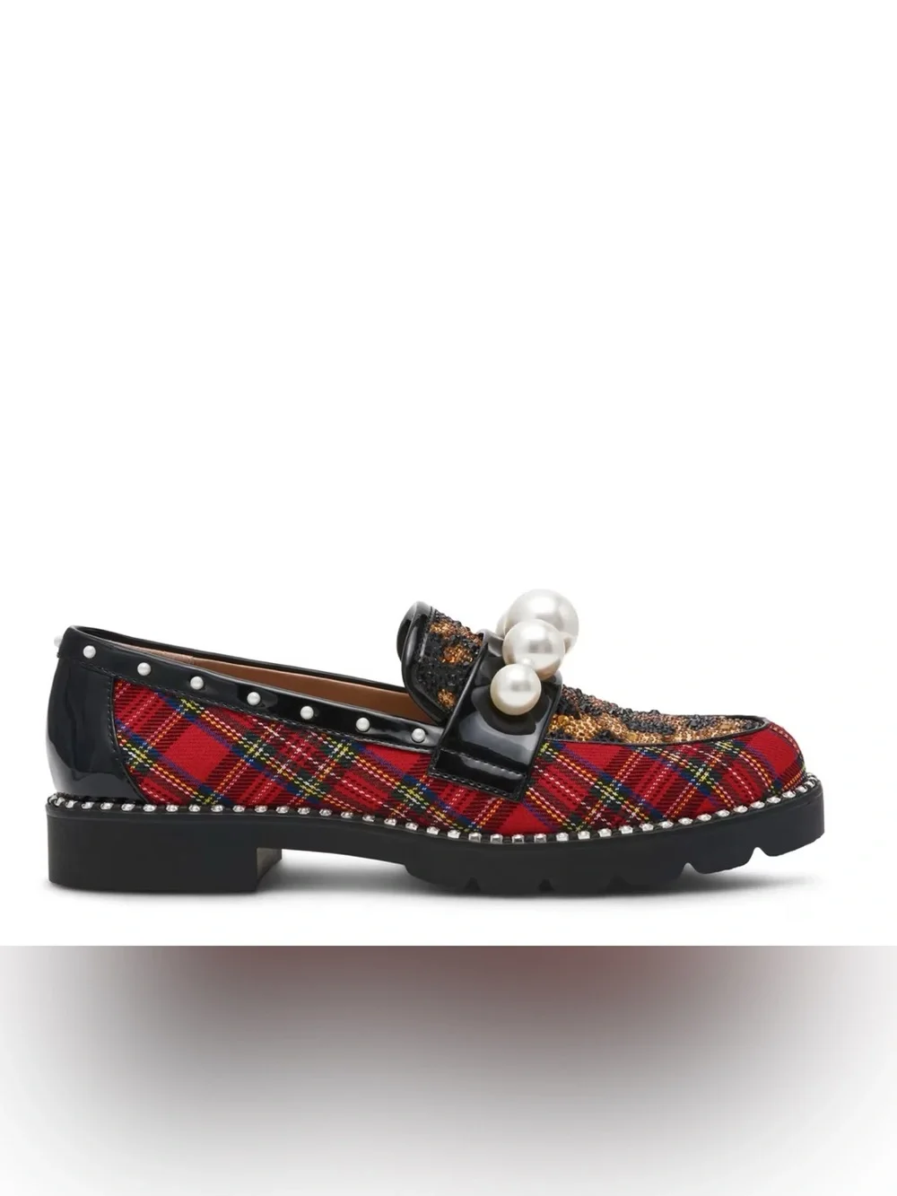 Betsey Johnson Harloe Loafer women’s 7.5 plaid leopard print pearl sparkles